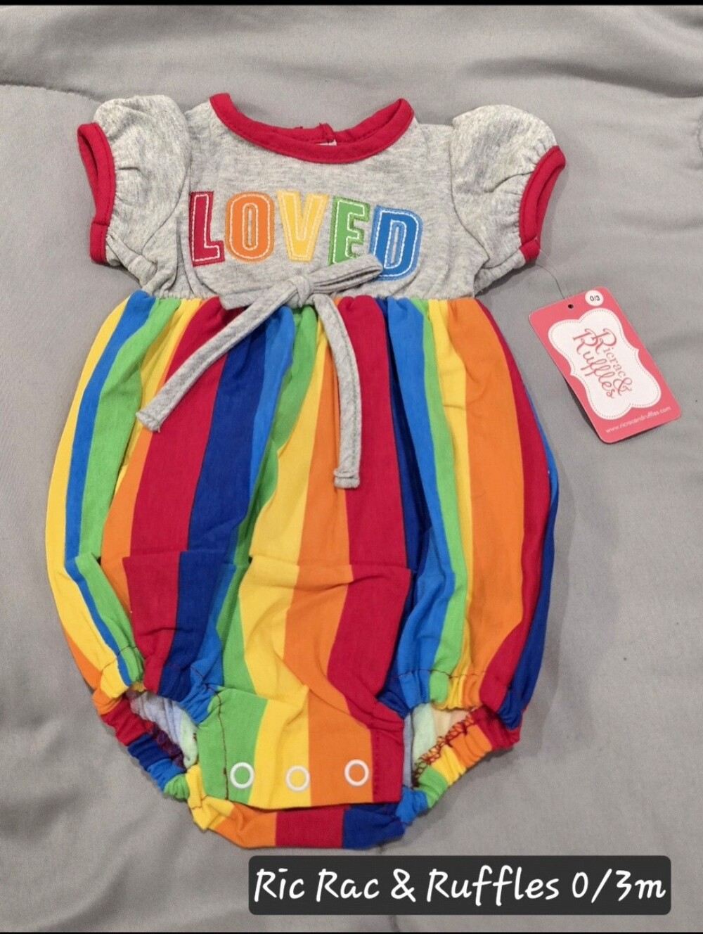 Ric Rac & Ruffles Rainbow 'Loved' Baby One-Piece